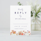 Wildflower Boho Navy Blue Fall Huwelijksantwoord RSVP Kaartje (Staand voorkant)