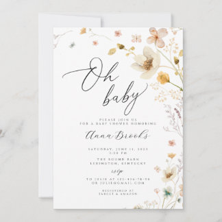 Wildflower boho Oh Baby baby shower Kaart