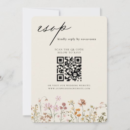 Wildflower Boho QR Code Wedding RSVP Kaart (Voorkant)