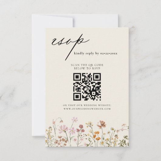 Wildflower Boho QR Code Wedding RSVP Kaart (Voorkant)