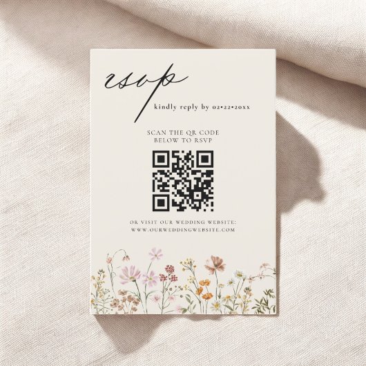 Wildflower Boho QR Code Wedding RSVP Kaart