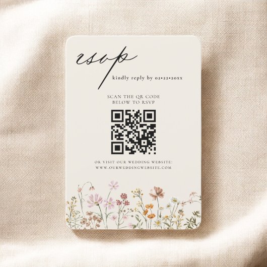 Wildflower Boho QR Code Wedding RSVP Kaart
