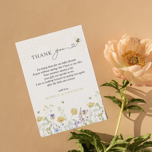 Wildflower Boho Rustic Bee Garden Schattige Baby s Bedankkaart