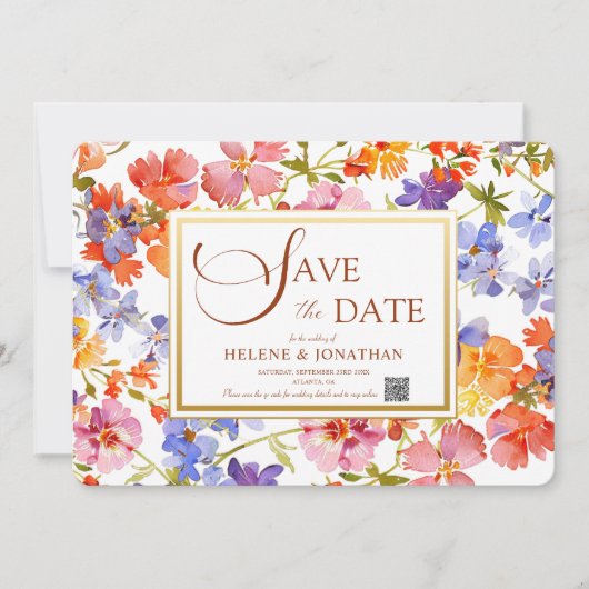 Wildflower Boho Rustic Floral Elegante bruiloft Save The Date (Voorkant)