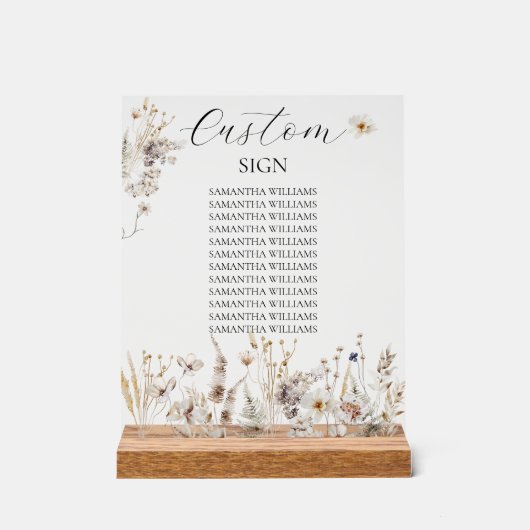 Wildflower Boho rustiek Elegant Vrijgezellenfeest Acryl Bord (Voorkant)