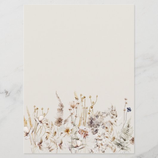 Wildflower Boho rustiek Elegant Vrijgezellenfeest Menu (Achterkant)