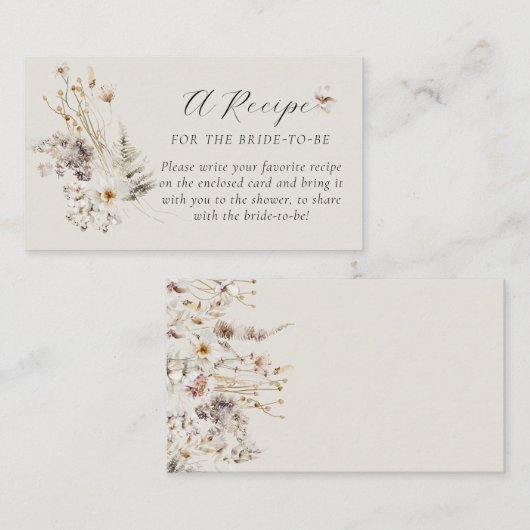 Wildflower Boho rustiek Vrijgezellenfeest Recept Informatiekaartje (Voorkant / Achterkant)