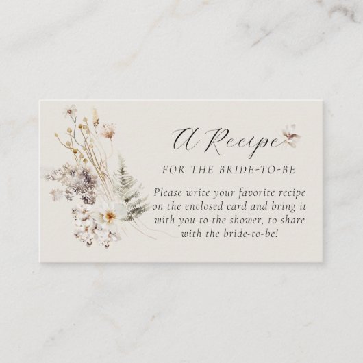 Wildflower Boho rustiek Vrijgezellenfeest Recept Informatiekaartje (Voorkant)
