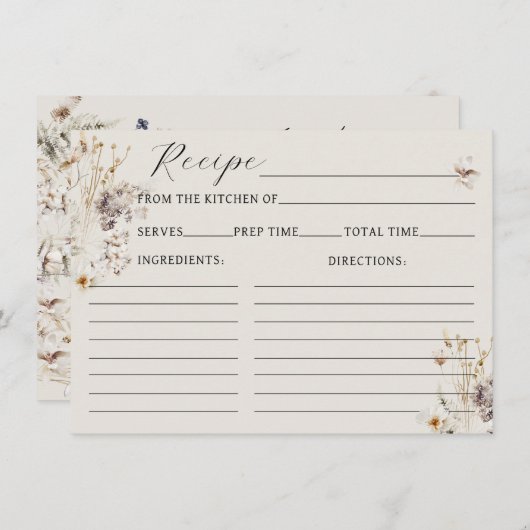 Wildflower Boho rustiek Vrijgezellenfeest Recept Kaart (Voorkant / Achterkant)