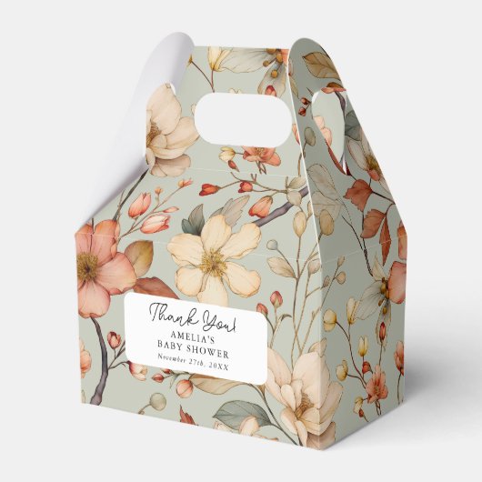 Wildflower Boho Sage Green Floral Baby shower Bedankdoosjes (Voorkant Zijde)