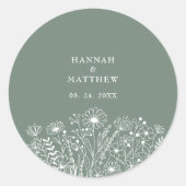 Wildflower Boho Sage Green Wedding Ronde Sticker (Voorkant)
