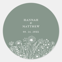 Wildflower Boho Sage Green Wedding Ronde Sticker