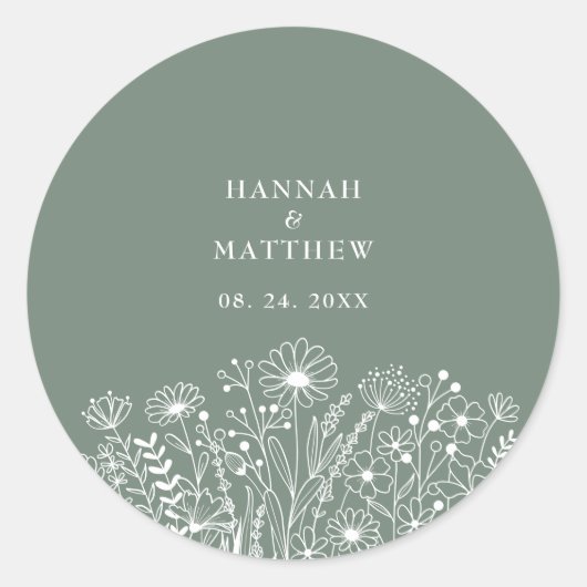 Wildflower Boho Sage Green Wedding Ronde Sticker (Voorkant)
