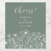 Wildflower Boho Sage Green Wedding Wijn Etiket (Enkel label)