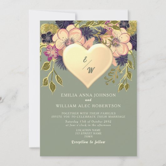 Wildflower Boho Sage Wedding Kaart (Voorkant)