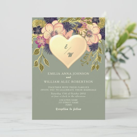 Wildflower Boho Sage Wedding Kaart (Staand voorkant)