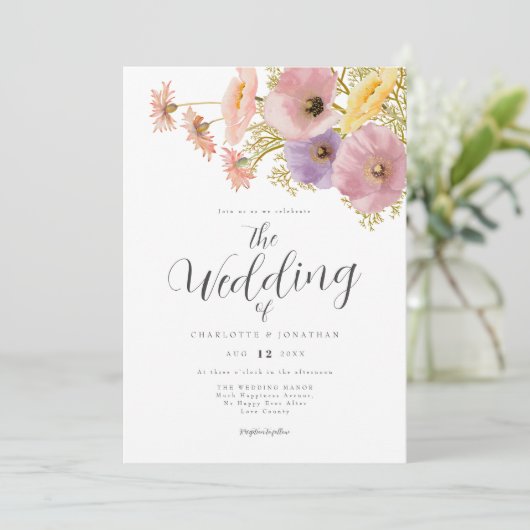 Wildflower Boho Spring Wedding Kaart (Staand voorkant)