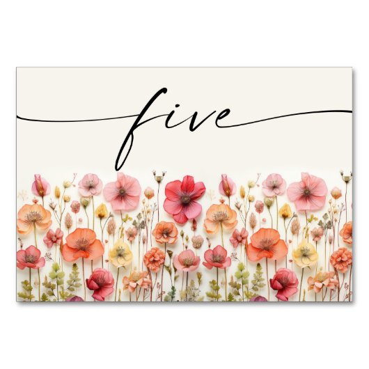 Wildflower Boho tafel Kaarten nummer vijf (Voorkant)