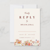 Wildflower Boho Terracotta Fall Wedding Reageer RSVP Kaartje (Voorkant)