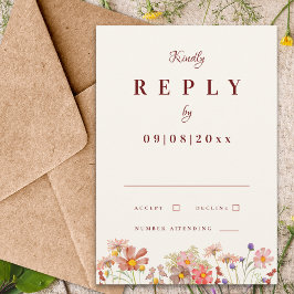 Wildflower Boho Terracotta Fall Wedding Reageer RSVP Kaartje