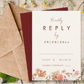 Wildflower Boho Terracotta Fall Wedding Reageer RSVP Kaartje
