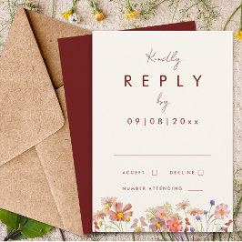 Wildflower Boho Terracotta Fall Wedding Reageer RSVP Kaartje