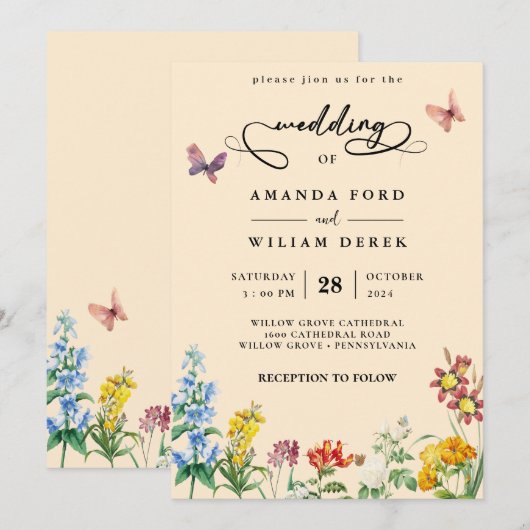 Wildflower Boho tuin bruiloft Kaart (Voorkant / Achterkant)