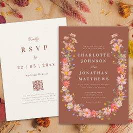 Wildflower Boho Verbrand Sinaasappel Fall Wedding Kaart