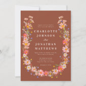 Wildflower Boho Verbrand Sinaasappel Fall Wedding Kaart (Voorkant)