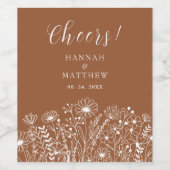 Wildflower Boho Verbrande Sinaasappels bruiloft Wijn Etiket (Enkel label)