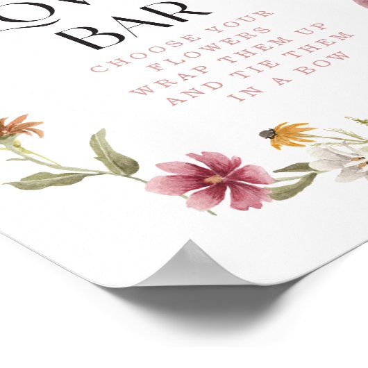 Wildflower Boho Vrijgezellenfeest Bloem Bar Teken Poster (Hoek)