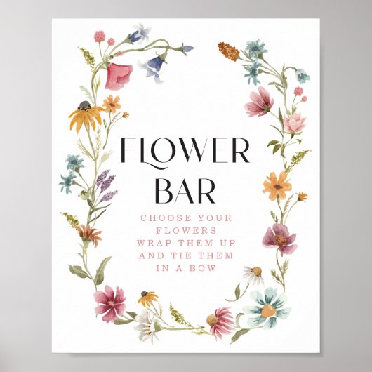 Wildflower Boho Vrijgezellenfeest Bloem Bar Teken Poster (Voorkant)