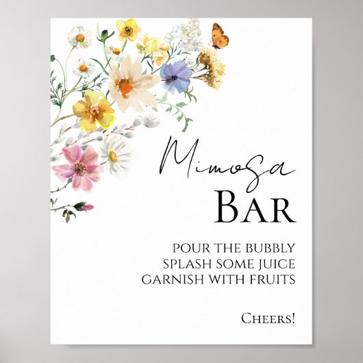 Wildflower Boho Vrijgezellenfeest Mimosa Bar Teken Poster (Voorkant)