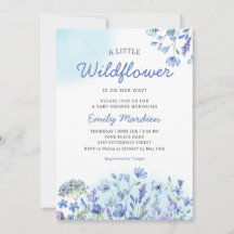 Wildflower Boho waterverf Blauw Bloemen Baby Showe