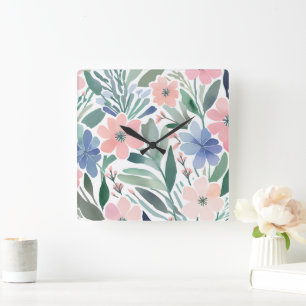 Wildflower Boho Waterverf Floral Pastel Decor Vierkante Klok