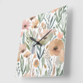 Wildflower Boho Waterverf Floral Pastel Decor Vierkante Klok (Hoek)