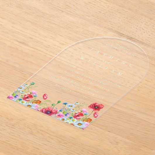 Wildflower Boho Wedding Acryl Uitnodigingen (Laagn)