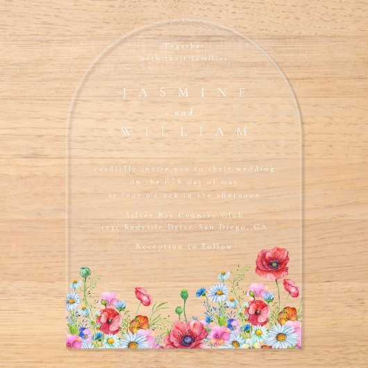 Wildflower Boho Wedding Acryl Uitnodigingen (Voorkant)