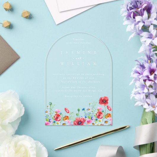 Wildflower Boho Wedding Acryl Uitnodigingen (Insitu (Huwelijk))