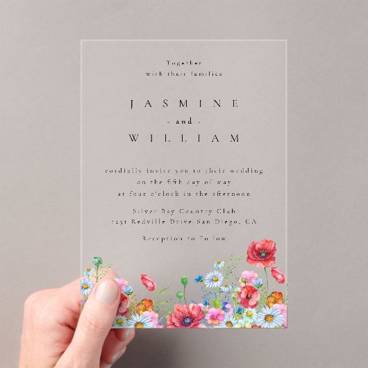 Wildflower Boho Wedding Acryl Uitnodigingen (Insitu (Draagbaar))