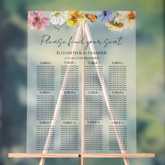 Wildflower Boho Wedding Acryl Zitting Grafiek Acryl Bord (Neutraal)