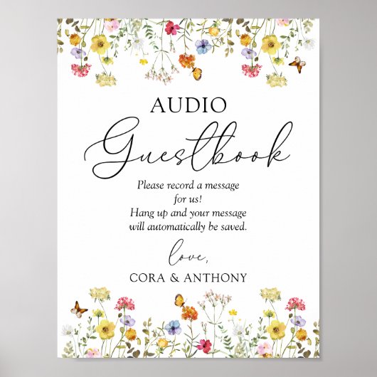 Wildflower Boho Wedding Audio Guestbook Sign Poster (Voorkant)