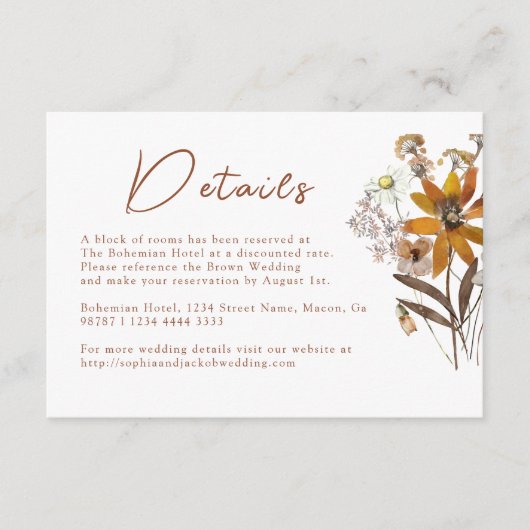 Wildflower Boho Wedding Details Informatiekaartje (Voorkant)