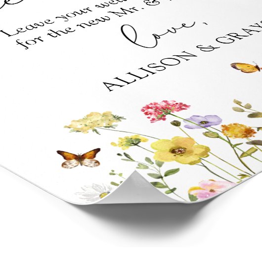 Wildflower Boho Wedding Guestbook Tabletop Sign Poster (Hoek)