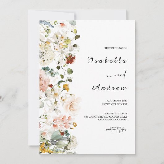 Wildflower Boho Wedding Invitation Kaart (Voorkant)