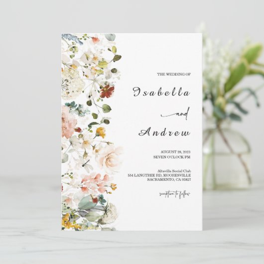 Wildflower Boho Wedding Invitation Kaart (Staand voorkant)
