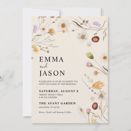 Wildflower Boho Wedding Invitation Kaart (Voorkant)