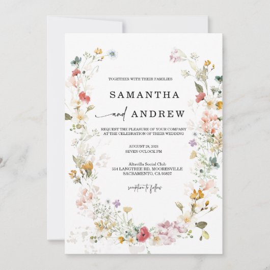 Wildflower Boho Wedding Invitation Kaart (Voorkant)