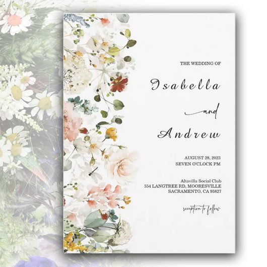 Wildflower Boho Wedding Invitation Kaart