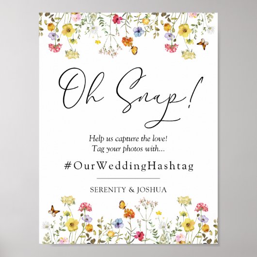 Wildflower Boho Wedding Oh Snap Hashtag Sign Poster (Voorkant)